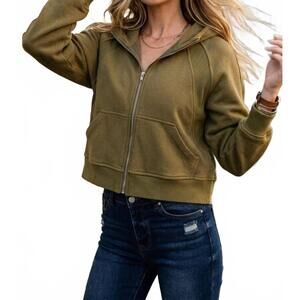 NEW SURELYMINE canyon vintage cropped zip hoodie in olive